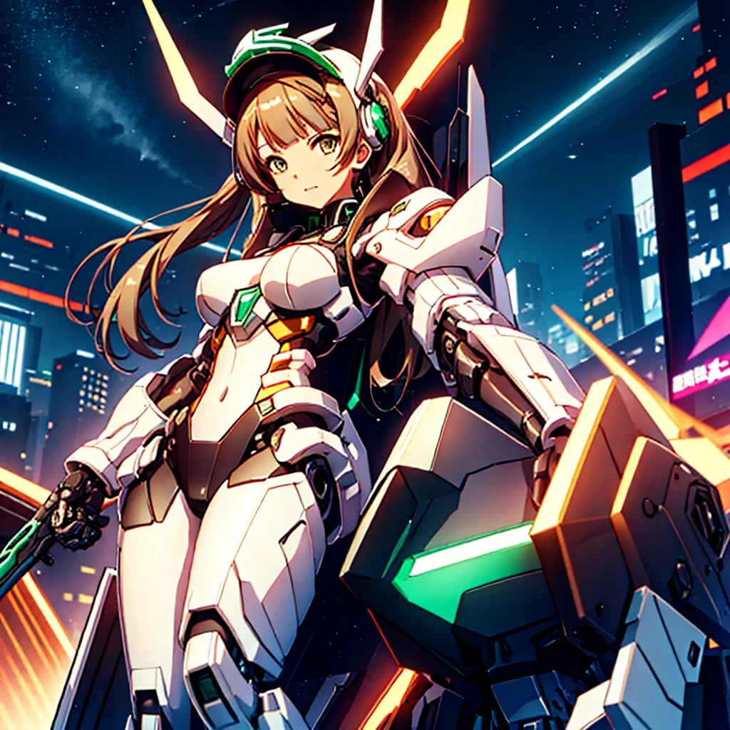 Meisterwerk, gute Qualität, gynoider Cyborg-Körper、Das Gesicht ist Minami Kotori、Minami Kotori, die in einen mädchenhaften mechanischen Körper umgestaltet wurde、Mecha Cyborg Girl、einzel, Frontale Komposition、einzel image、von vorne, Ganzkörper、Arme und Beine weit geöffnet、schwarzer Hintergrund