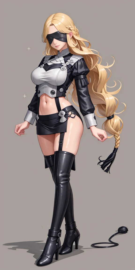 (masterpiece, HI quality: 1.1) 1girl full body standing good face, nice ass, hairstyle: braid, Color Hair: blonde long hair, Blindfolded: NO EYES, Skin: White (porcelain skin, sparkly skin), muscular, thighs, Mature woman, Abs, looks at the viewer smiling, extremely huge breasts, maternal, chest cover with clothes (Ingrid Brandl Galatea/Ingrid (Fire Emblem: Three Houses) LoRA | 4 Outfits)