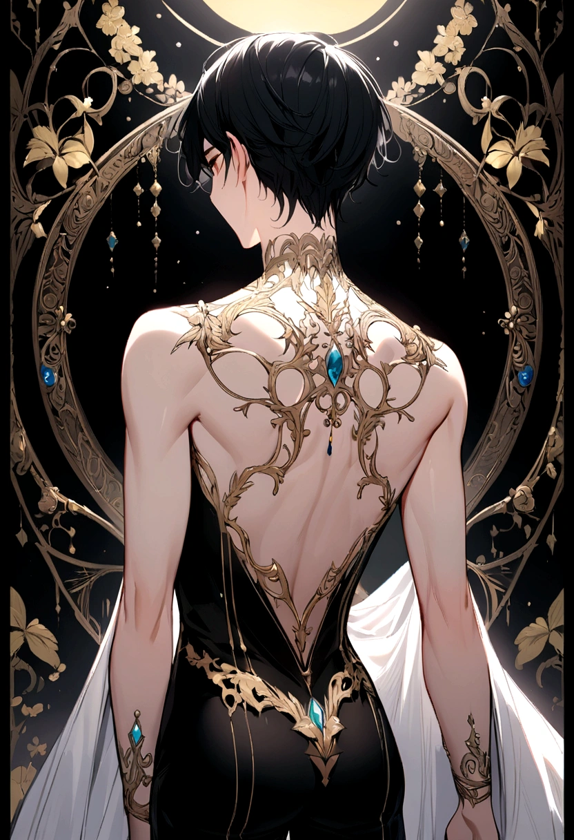 Short-haired man with black hair Beautiful Boy Slender I can see your back  sexy - SeaArt AI