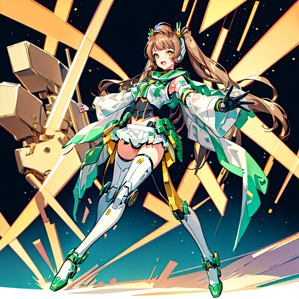 obra de arte, alta qualidade, corpo ciborgue ginóide、O rosto é Minami Kotori、Minami Kotori, que foi remodelado em um corpo mecânico tipo menina、Garota Ciborgue Mecha、solteiro, Composição frontal、solteiro image、de frente, corpo todo、braços e pernas bem abertos、fundo preto