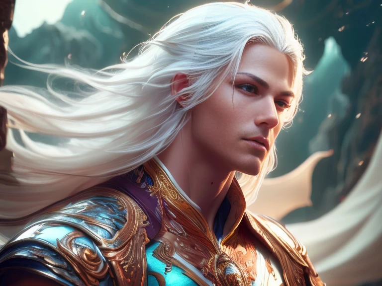 (Best Quality, 8K, Masterpiece, HDR, Soft Lighting, Picture Perfect, Realistic, Vivid), Male Humanoid Dragon (1.0), 1 Guy, Perfect Face, Super Detailed Photo of a Gorgeous Humanoid Dragon Man with Long White Hair, Side by Side lies a white dragon, Beautiful anime fantasy, background blur, anime fantasy, work in the style of Gouves, realism: 1.37, long white hair, plump lips, (Ultra high quality fantasy art), Masterpiece, male model, male character ultra high quality designs, detailed 8k anime art, realistic anime art, highest quality wallpapers, intricate ultra high quality accurate male characters faces, high quality designs and accurate physics (fantasy - ultra high quality art), dark fantasy style), masterpieces, super high quality quality characters, anime resolution - 8K, realistic anime art, wallpapers with the highest quality illustrations, ultra-high detail faces, high-quality design and accurate physics), color, depth of field, shadows, ray tracing, high-quality execution. -high quality and 8K resolution, (Accurate simulation of the interaction of light and materials)], [High-quality hair detail [Read more about beautiful and shiny white hair]], (Beautifully detailed hands [perfect fingers [Perfect nails]]], (perfect anatomy ( perfect proportions)))) [[Full-length]], [Perfect combination of colors (Accurate imitation of the interaction of light and material)], [art that conveys the meaning of the story](modified)