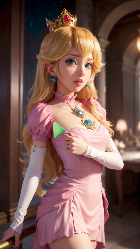 Absurd, One girl,Mid-chest, Star Eye, (Princess Peach), blush, (Realistic:1.5), (blue eyes:0.8), (masterpiece, Extremely detaile...