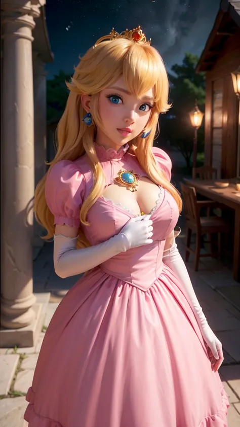 Absurd, One girl,Mid-chest, Star Eye, (Princess Peach), blush, (Realistic:1.5), (blue eyes:0.8), (masterpiece, Extremely detaile...
