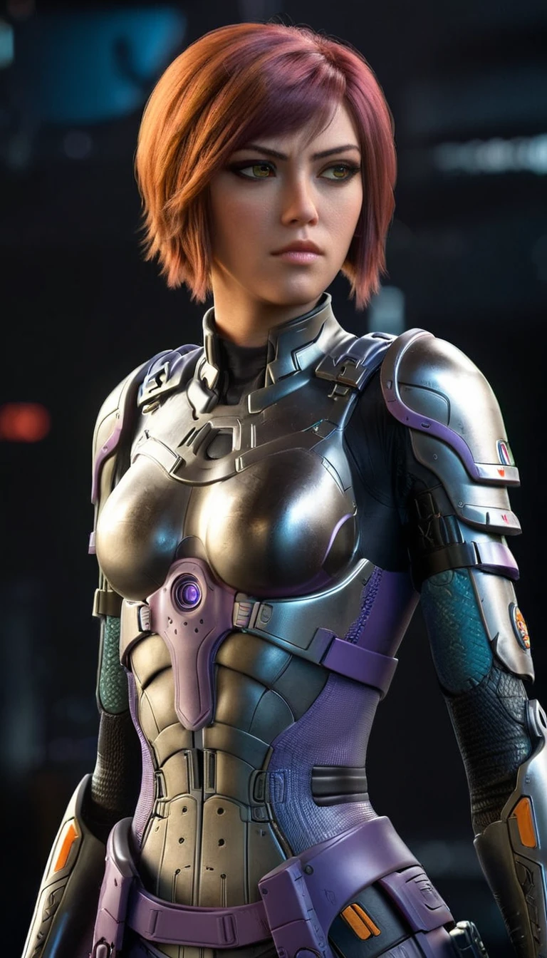 professional 3d model Cinematic scene, sabine wren, SILVER armor (HUGE BREASTS), Ghost in the Shell, detailed background, masterpiece, best quality, high quality, highres, absurdres . octane render, highly detailed, volumetric, dramatic lighting
