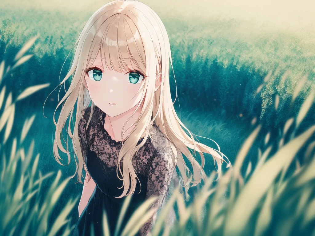 A beautiful woman with blonde hair bangs, standing in a grassy field, focused and elegant, wearing a long white dress and black skirt, with long flowing hair and green eyes, against a white background, (best quality,4k,8k,highres,masterpiece:1.2),ultra-detailed,(realistic,photorealistic,photo-realistic:1.37), beautiful detailed eyes, beautiful detailed lips, extremely detailed eyes and face, long eyelashes, portrait, landscape, cinematic lighting, warm color tones