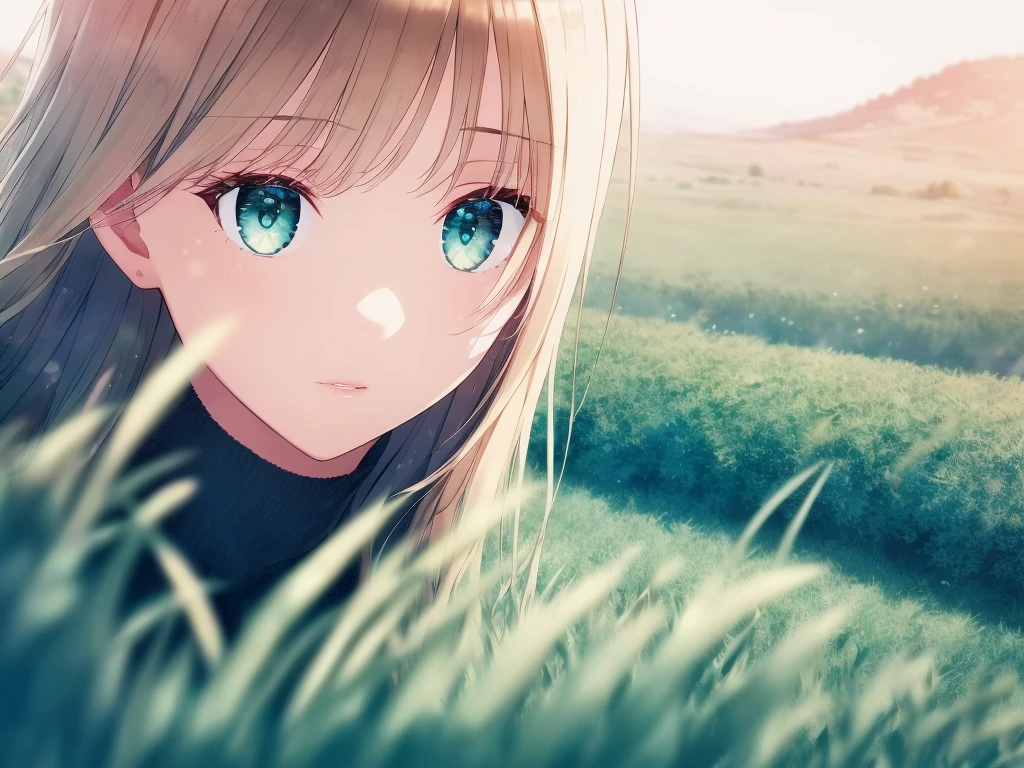 A beautiful woman with blonde hair bangs, standing in a grassy field, focused and elegant, wearing a long white dress and black skirt, with long flowing hair and green eyes, against a white background, (best quality,4k,8k,highres,masterpiece:1.2),ultra-detailed,(realistic,photorealistic,photo-realistic:1.37), beautiful detailed eyes, beautiful detailed lips, extremely detailed eyes and face, long eyelashes, portrait, landscape, cinematic lighting, warm color tones