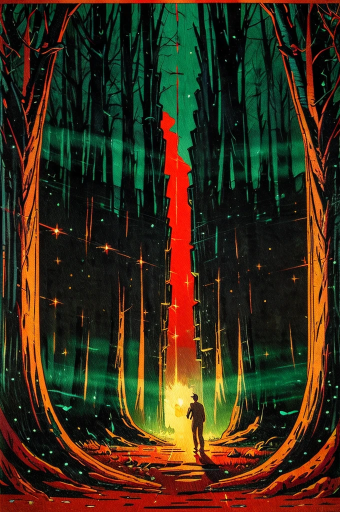 밝은 붉은 빛이 나오는 어두운 방의 문 그림, 톰 해믹, 초현실적인 목판화, 밤에 숲에서, 라울 마르티네스, 데이비드 유진 헨리, 앙드레 보느뵈(André Beauneveu), 울프 후버(Wolf Huber), 제작: Zoran Mušič, 제인 뉴랜드, 마이클 후터