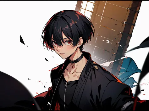 rekkyou sensen,rekkyo sensen, hasuichi nishizono, short hair, black hair, red eyes, boy, male, anime,1boy, bangs, hair between e...