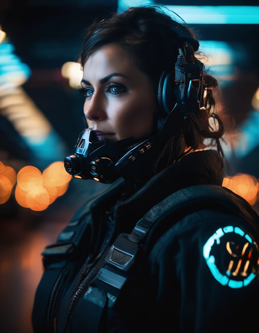 cinematic photo portrait of (((ohwx woman))) by greg rutkowski, she is about 30 years female wearing black tactical gear of the galactic triun Digital Art. In style anime trending on artstation deviantart pinterest detailed realistic high resolution hd 8k in color with gen accents sharp focus illustration painting unreal engine 5 award winning photography cinematic lighting chiaroscuro dramatic light painted portrait digital steampunk cyberpunk city neon lights fireflies dark background concept. 35mm photograph, film, bokeh, professional, 4k, highly detailed