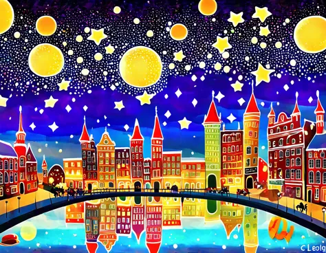 a surreal, dreamlike cityscape where the buildings are made of candy, and the stars are whimsical creatures floating in the sky.