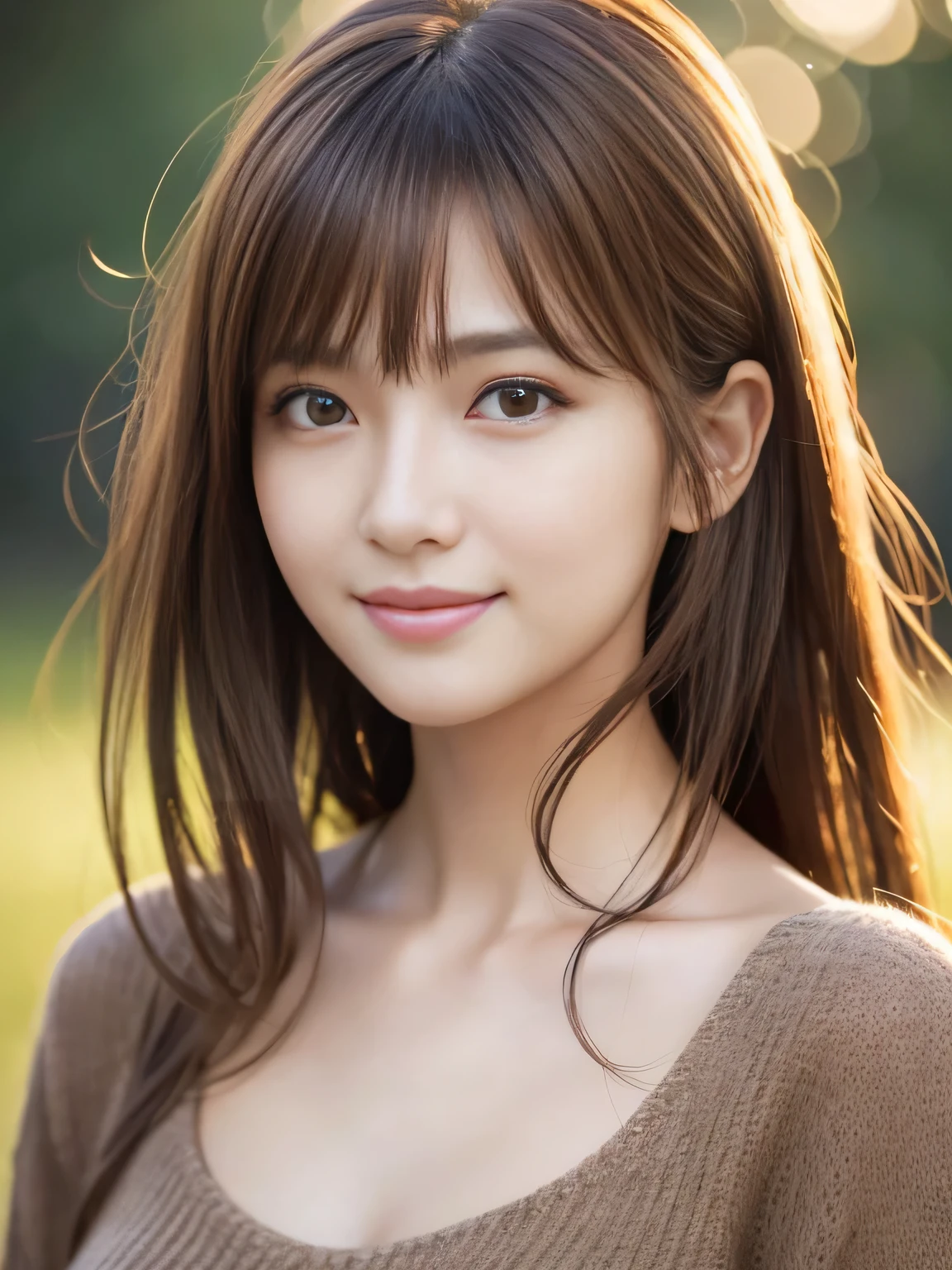 (Raw photo, Best Quality), (Realistic, Photorealsitic:1.4), masterpiece, extremely delicate and beautiful, Extremely detailed, 8k wallpaper, amazing, finely detail, extremely detailed CG Unity, hight resolution, 1 japanese woman, cowboy:1.3 shot, Soft light, beautiful detailed women, 25 years old, extremely detailed eye and face, beautiful detailed nose, Beautiful detailed eyes, Cinematic lighting, Perfect Anatomy, Glamour, (Mischievous smile), (hair messy, asymmetrical bangs, light brown hair), neat and clean clothing, 