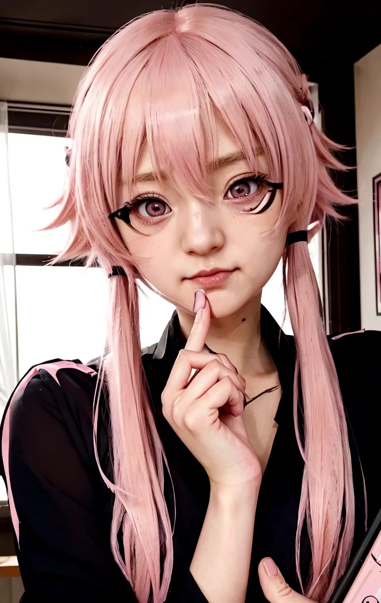 anime girl with pink hair and pink eyes holding a cell phone, gasai yuno, cute anime girl portraits, anime visual of a cute girl...