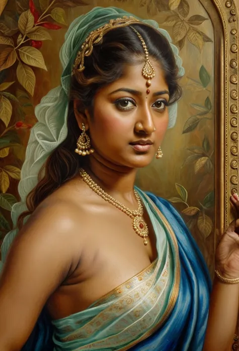 looks like nayanthara, exotic indian art, inspired by oviyar maruthi style painting, inspired by mohanan manimala, full figured ...