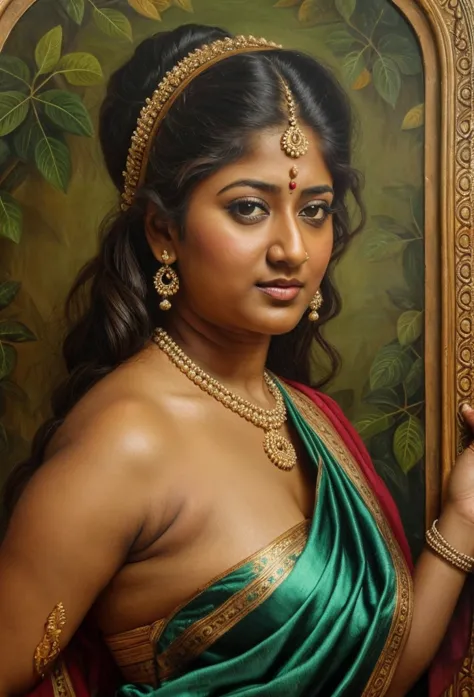 looks like nayanthara, exotic indian art, inspired by oviyar maruthi style painting, inspired by mohanan manimala, full figured ...