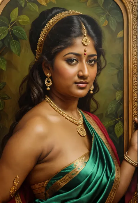 looks like nayanthara, exotic indian art, inspired by oviyar maruthi style painting, inspired by mohanan manimala, full figured ...