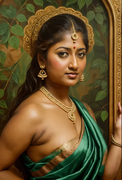 looks like nayanthara, exotic indian art, inspired by oviyar maruthi style painting, inspired by mohanan manimala, full figured ...