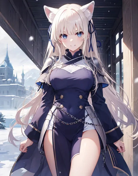 [[[ ultra-detailed, best quality, soft skin, beautiful, 4k]]] white hair, blue eyes, tied-up hair, slender body, dynamic angle, ...