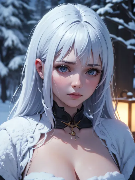 a girl, snow golem, unique beauty, fantasy, magical, ethereal, elegant, serene, peaceful, snowflakes, winter, cold, soft lightin...
