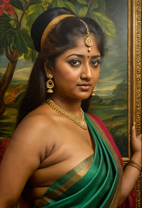 looks like nayanthara, exotic indian art, inspired by oviyar maruthi style painting, inspired by mohanan manimala, full figured ...