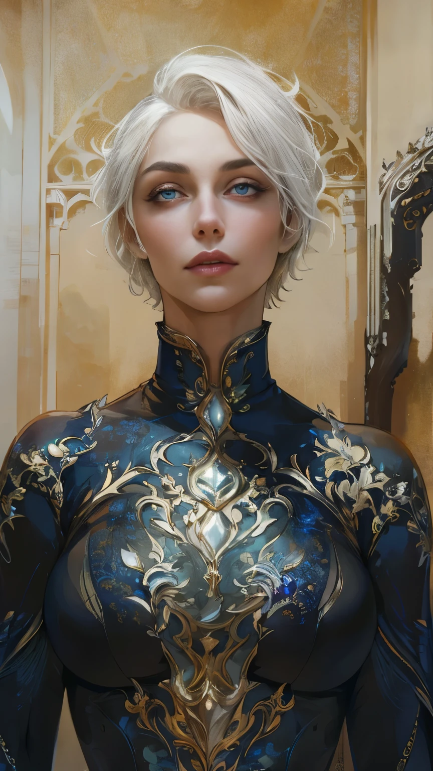 princesa targaryen, Se parece a Lauren Jerman., Agraciado, pelo corto y blanco, en una camisa ajustada, pantalones que abrazan caderas magníficas, Pechos expresivos, Hermosos ojos índigo, cara delicada, Cintura alta, alta definición