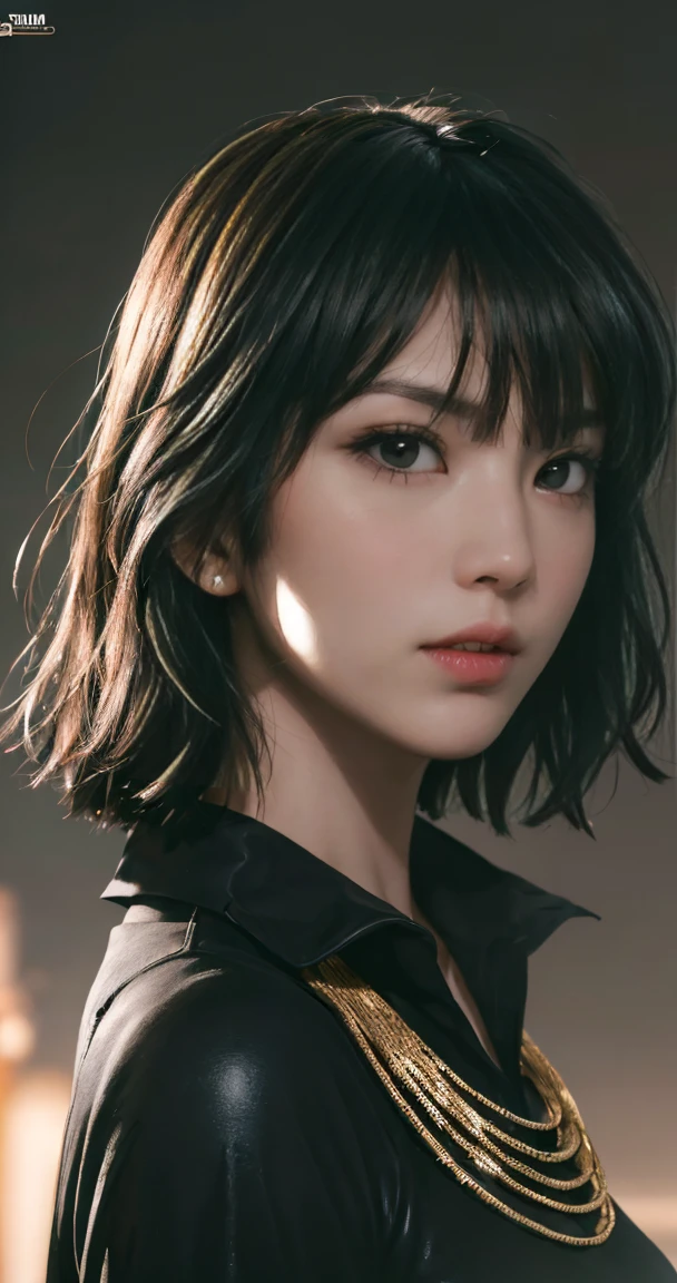 FUBUKI, (BLACK HAIR), Straight hair, TAUT CLOTHES, FUR COAT, JEWELRY, NECKLACE, long face, short hair, straight hair, (photorealistic:1.2), (masterpiece), best quality, (detailed face:1.4), raw photo, ultra realistic 8k, perfect artwork, (background violent tornado and storm :1.2),BREAK, photography,masterpiece,best quality,HDR,highres,realistic details,8K,HDR,highres,absurdres,1girl fly in the air, fubuki,expressionless, tiny breasts,masterpiece,ultra realistic,32k,extremely detailed CG unity 8k wallpaper, best quality