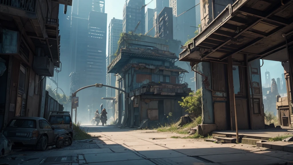 Générez une carte de combat RPG dans une ville futuriste. Aux portes de la ville, comme s&#39;il était abandonné.