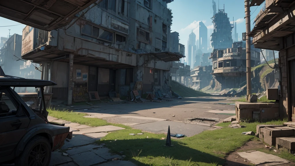 สร้างแผนที่การต่อสู้ RPG ที่อยู่ในเมืองแห่งอนาคต. อยู่บริเวณชานเมือง, ราวกับว่ามันถูกทิ้งร้าง.