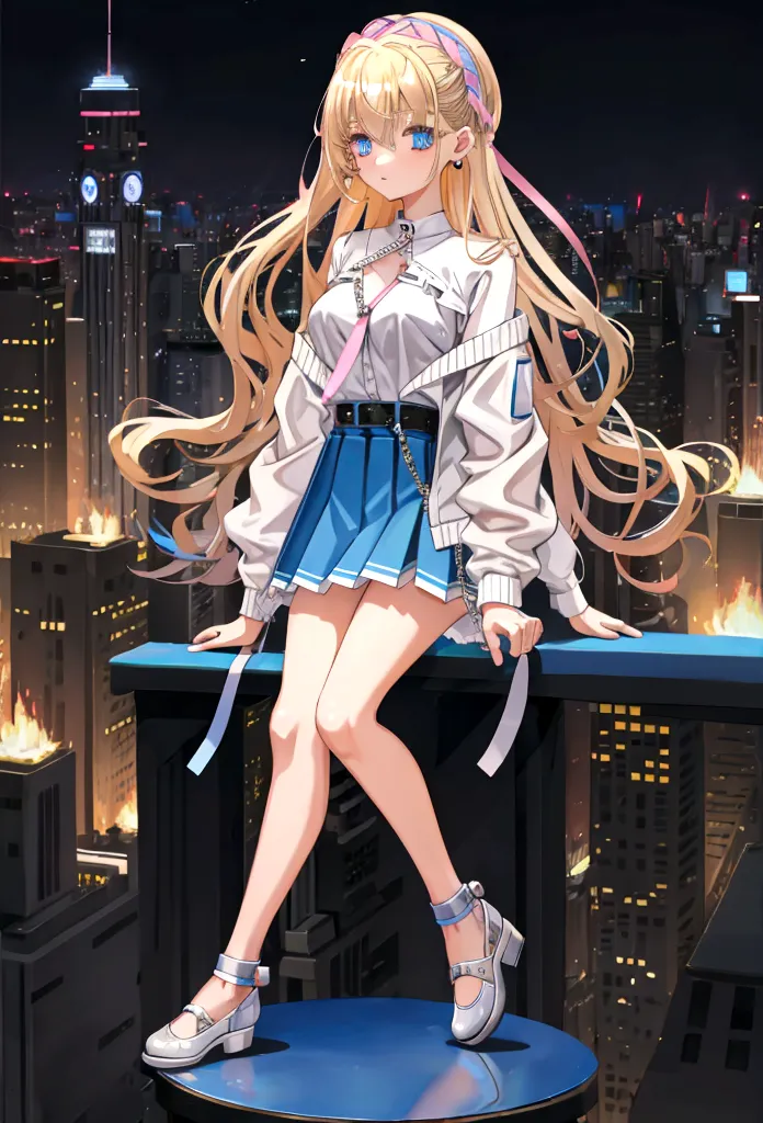 eyecolor: blue, haircolor: blond, age: 15, height: 165 cm, weight: 59 kg, skirt: blue left-open-side mini-skirt, top: light pink...