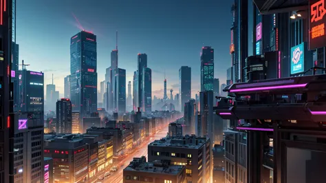 Please create a detailed map for a tabletop RPG with a futuristic and cyberpunk setting. The map should include a large city wit...