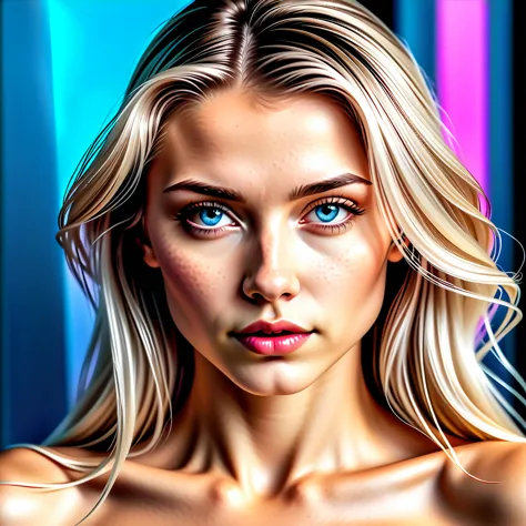 
 Face Portrait , Hyper realistic 23-year-old white woman, blue eyes, blonde balayage, long hair,  , expressions faciales sexy, ...