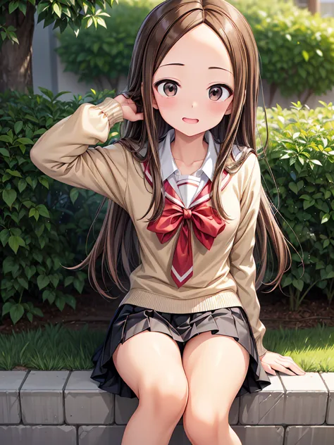 (master detailed anime)(masterpiece)Brown Hair、Blushing 、(Ms. Takagi who is good at teasing)(Takagi san)(blazer uniform 1.5)(ple...