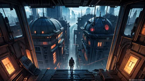 battle scenario. rpg scenario. futuristic setting. technological city. abandoned city.. make the scenario without people or enti...