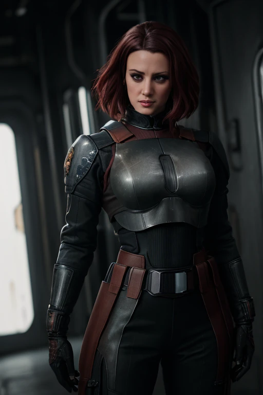 intricate detailed cyberpunk sci-fi hangar interior, highly detailed Bokatan character, 1 female, beautiful detailed face, detailed eyes, detailed nose, detailed lips, intricate detailed armor, intricate detailed weapons, cinematic dramatic lighting, dark moody atmosphere, moody dramatic colors, gritty realistic textures, (best quality,8k,highres,masterpiece:1.2),ultra-detailed,(realistic,photorealistic,photo-realistic:1.37)