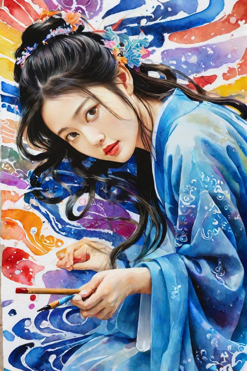 Colorful, multiple colors, intricate detail, splash screen, photorealistic, intricately detailed fluid gouache painting, calligraphy, acrylic, watercolor art,
Masterpiece, best quality, 1girl, asian,waifu