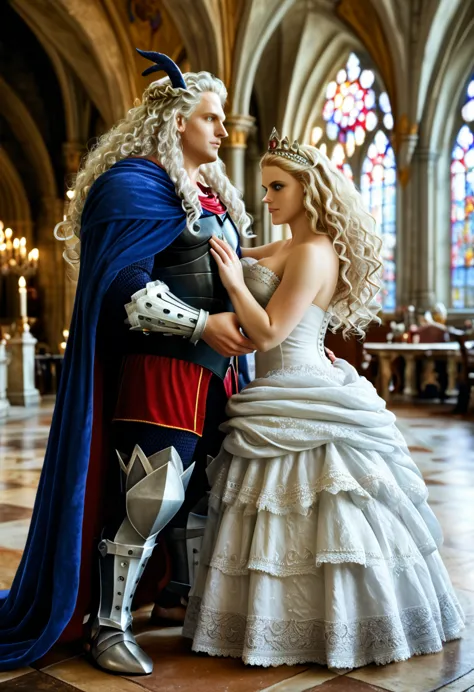 A full-body cinematic photo of a Targaryen royal boy and girl, boy1 has loose shoulder length curly white hair, his a striking i...