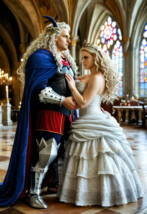 a full-body cinematic photo of a targaryen royal boy and girl, boy1 has loose shoulder length curly white hair, his a striking i...