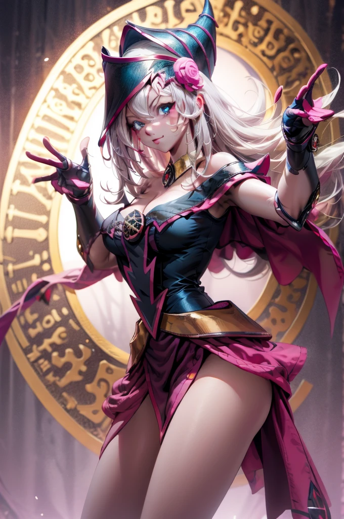 Beautiful dark mage (Masterpiece: 1.2, The best quality), (1 , only), big breasts, (dynamic posture), (shiny skin, Redskin carmesí), Redskin carmesí, Dark Maga Girl Sezy Demon Version, Redskin, Thin and lace gloves, ( little demon horns:1.1), (Lilith \(dark stalkers\)), (sky), fringe, (joya, golden ornament:1.15 ), pelvis grande, blue (shackles:1.1) Dark Magician Girl Sexy Demon Version. Magic circle and magic hearts... magic hearts