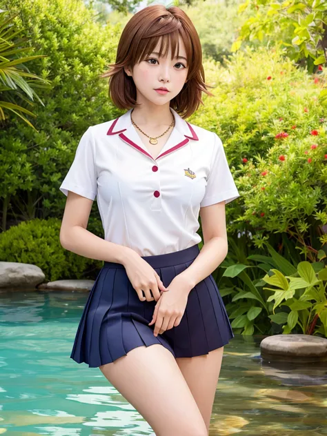 1girl, sailor uniform, short-sleeved shirt, blouse, skeleton uniform, Korean cosmetics, bra, embarrassed face, shy face, red tie...