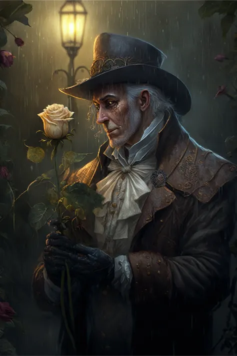 Detailed digital portrait of a Victorian warlock with dark, mysterious demeanor  at a Tranquil lakeside village with fishers,  o...