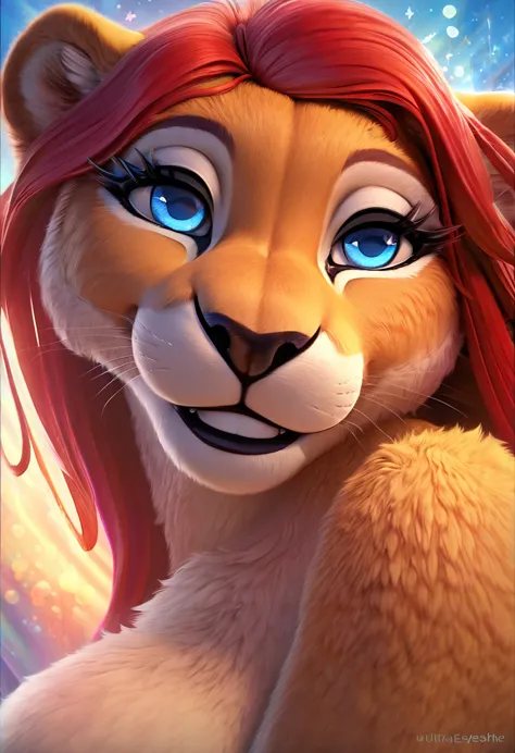 (best quality,4k,8k,highres,masterpiece:1.2),ultra-detailed,anthropomorphic lioness character:1.1,furry,27-year-old,red-haired,g...
