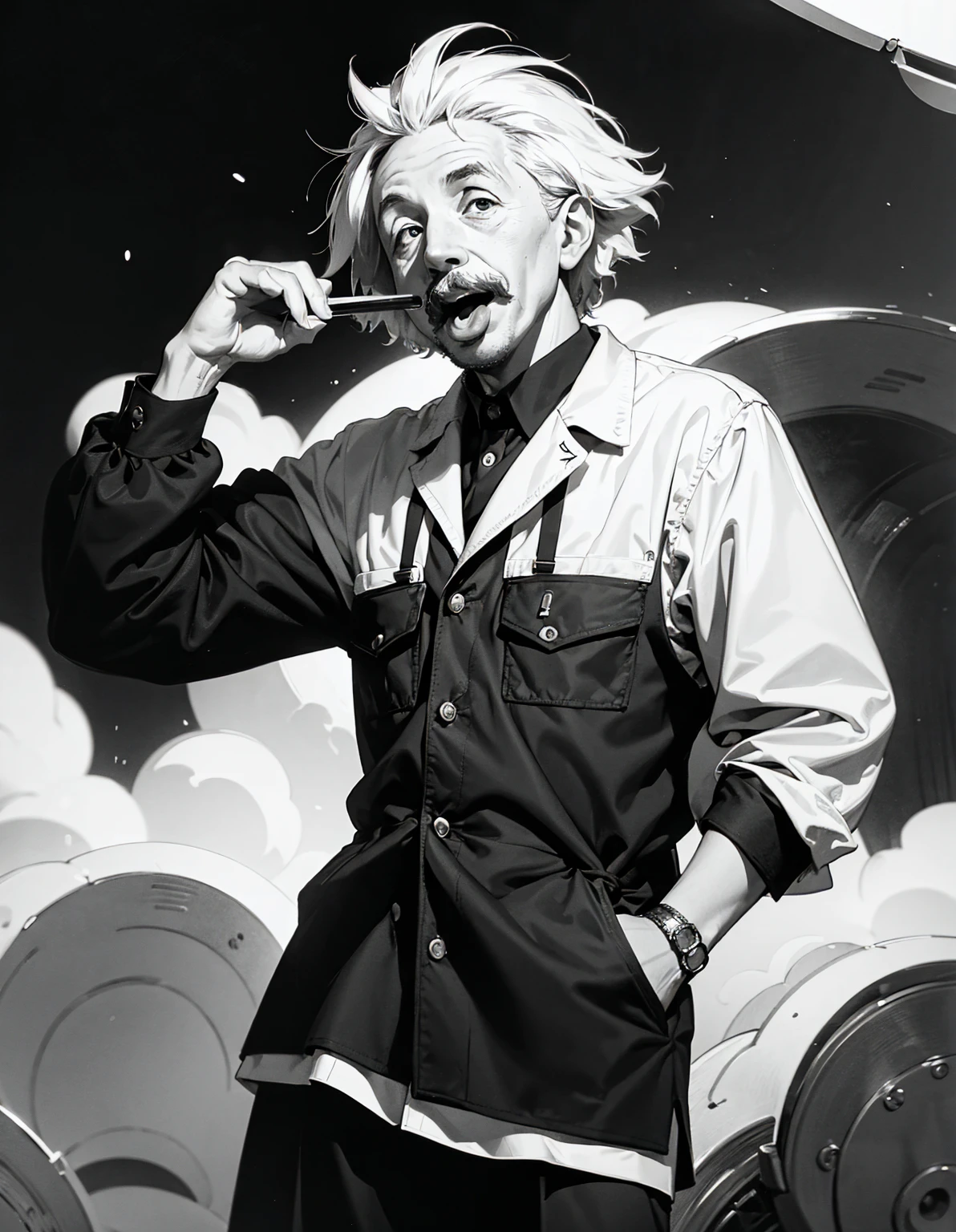 ภาพถ่ายขาวดำอันโด่งดังแสดงให้เห็นไอน์สไตน์ยื่นลิ้นออกมา、มัน is widely known for capturing his humorous and human side.。ภาพนี้แสดงให้เห็น、ภาพนี้ถ่ายโดยไอน์สไตน์&#39;วันเกิดปีที่ 72 ในปี พ.ศ. 2494.、นี่เป็นสิ่งที่แตกต่างอย่างสิ้นเชิงกับภาพลักษณ์ที่เข้มงวดของนักวิชาการ.。อารมณ์ขันที่เป็นเอกลักษณ์ของเขา、มัน&#39;รวบรวมไว้เป็นภาพเดียวนี้.。
