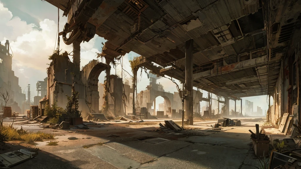 a desolate abandoned cosmodrome, crumbling concrete structures, rusted metal, overgrown vegetation, atmospheric lighting, moody tones, cinematic composition, dramatic shadows, abandoned vehicles, decaying remnants of space exploration, sense of isolation and decay, highly detailed, photorealistic, 8k, masterpiece, isometric