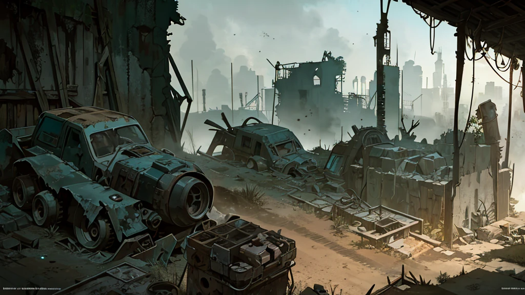 a desolate abandoned cosmodrome, crumbling concrete structures, rusted metal, overgrown vegetation, atmospheric lighting, moody tones, cinematic composition, dramatic shadows, abandoned vehicles, decaying remnants of space exploration, sense of isolation and decay, highly detailed, photorealistic, 8k, masterpiece, isometric