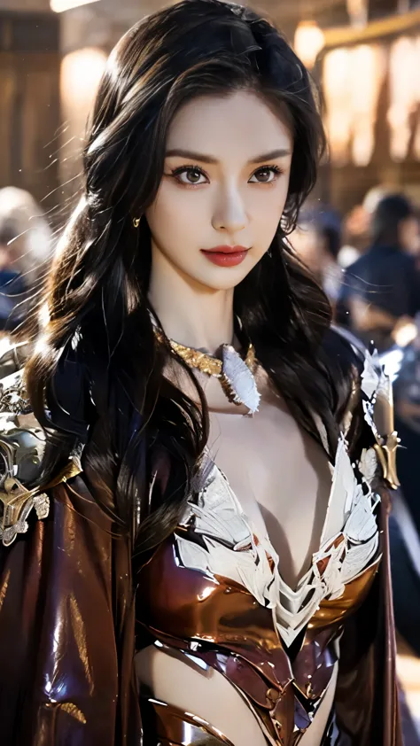 very beautiful woman、slender women、(detailed face)、realistic skin、((knight of fire)), (((red armor:1.25)))、((((black armor with ...