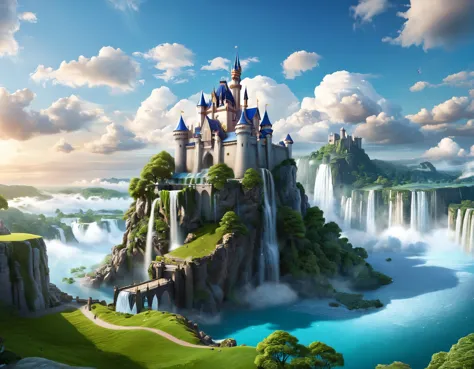 [Fantasy Castle emoji] Picture an ethereal landscape featuring a castle suspended in the clouds. The scene should be intricately...