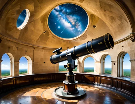 The 18th century telescope was located in an indoor observatory on the top floor of the building, with the side of the circular ...