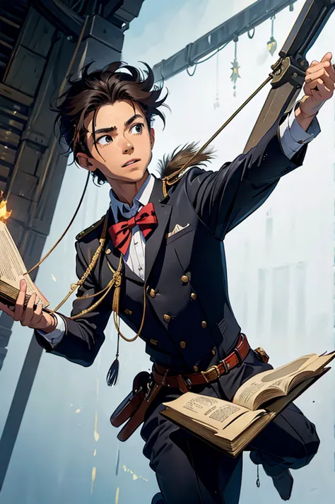 1 Man, bow and arrow, uniform, magic powers, Book