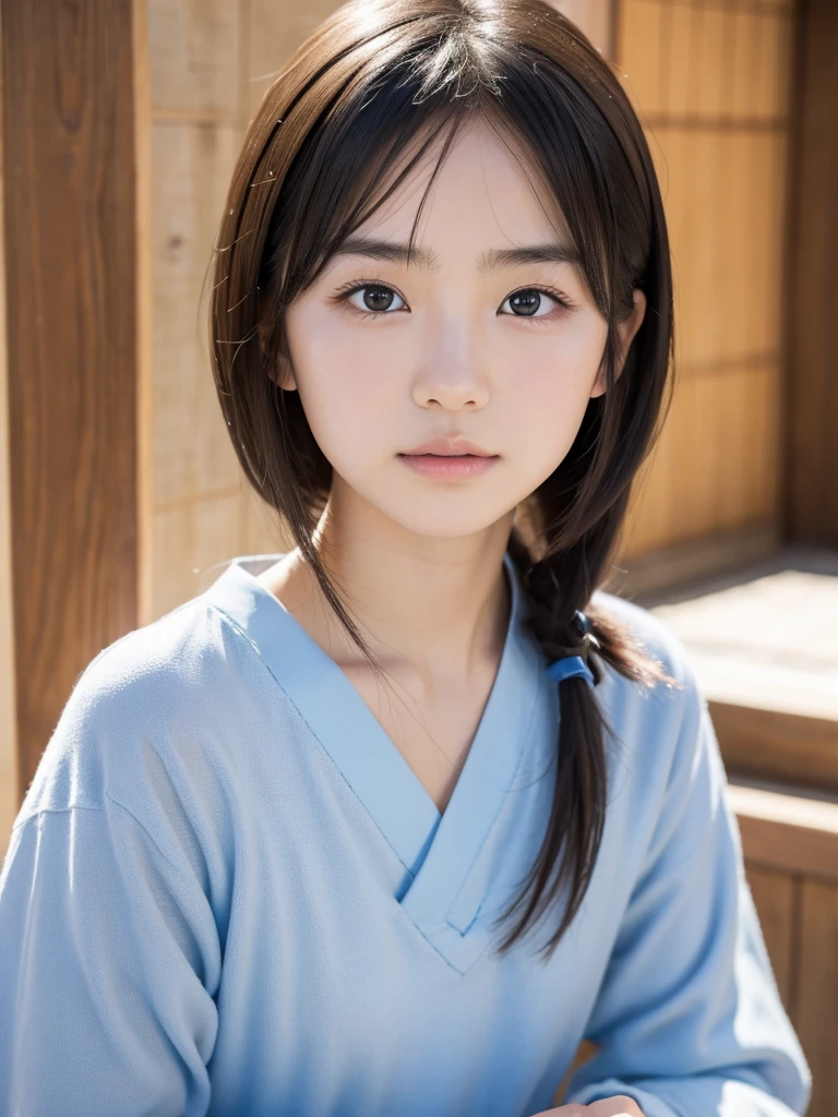 12 years old, (japanese Famous idol:1.4) (1cute girl:1.4) (very young face:1.4) best quality, face focus, soft light, ultra high res, (photorealistic:1.4), RAW photo, 1japanese girl, solo, cute, (pupil, lights in the eyes), detailed cute face, (small chest),(high resolution detail of human skin texture), Damask Shirt Dress, (portrait)