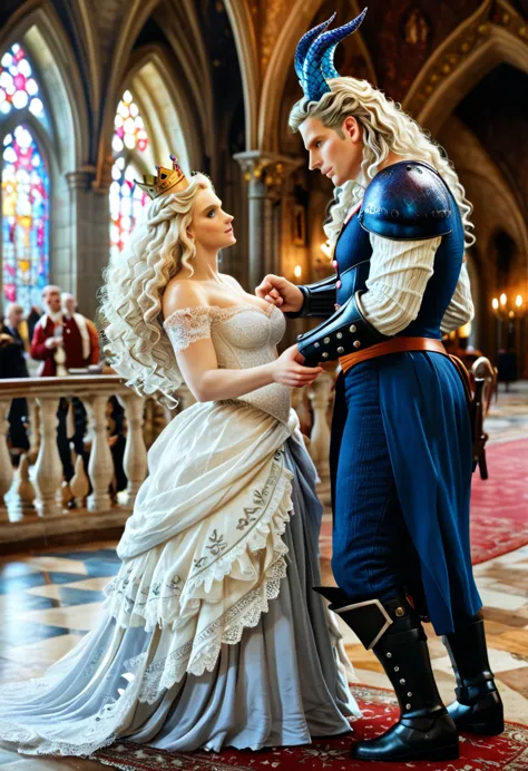 a full-body cinematic photo of a targaryen royal boy and girl, boy1 has loose shoulder length curly white hair, his a striking i...