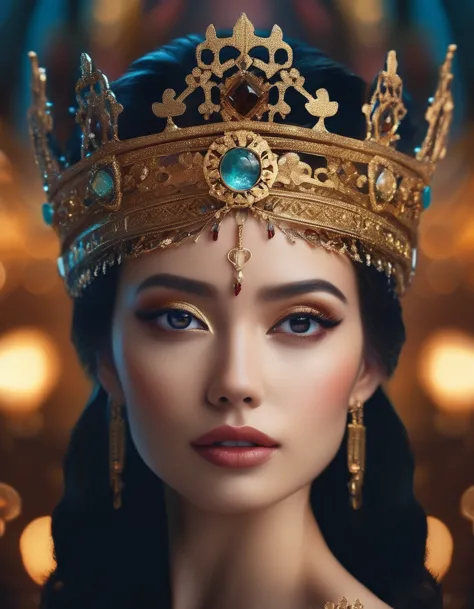 cinematic photo Very detailed portrait of  (((ah、woman))) As a graceful goddess, Decorative crown, Beautiful symmetrical face, D...